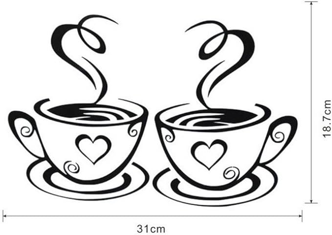 New Dual Coffee Cup Pattern Sticker Wall Decals | Home Art Decor 12" × 7"