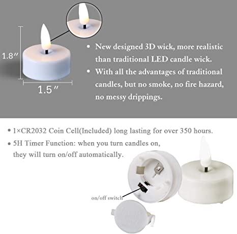 New 12 PCS Bright Realistic Timer Tealights | Flickering LED Votive Candles