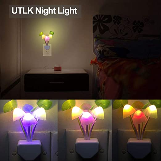 New 2PCS Plug in LED Mushroom Night Light Lamp w/ Dusk to Dawn Sensor