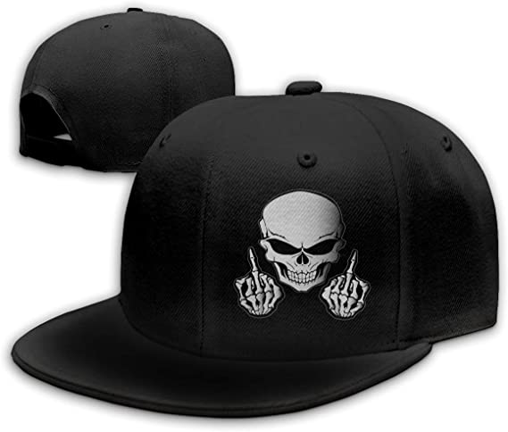 New Skull Middle Finger Flat Bill Hat Snapback Hats | Mens Cool Rock N Roll Caps