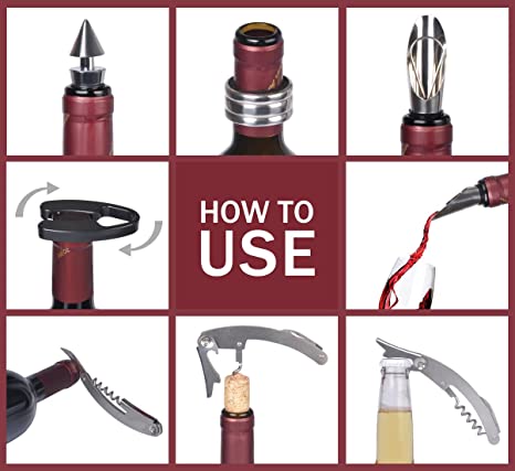 New Wine Bottle Corkscrew Opener Kit | Foil Cutter and Wine Pourer and Stopper