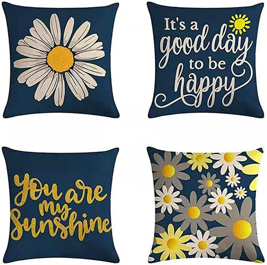 New 4 PCS 18" x 18" Daisy Floral Decorative Throw Pillow Covers | Farmhouse Pillow Case