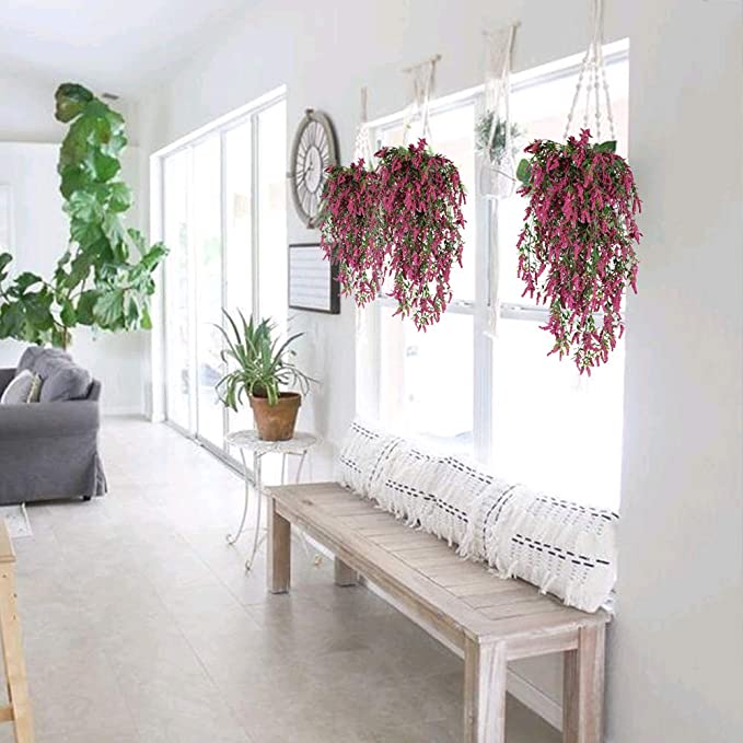 New 3 PCS Artificial Hanging Flowers | Fake Hanging Plants Lavender Vines