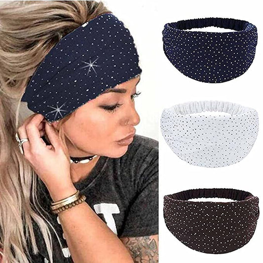 New Crystal Wide Headbands | Turban Headband Elastic African Head Wraps | Pack of 3