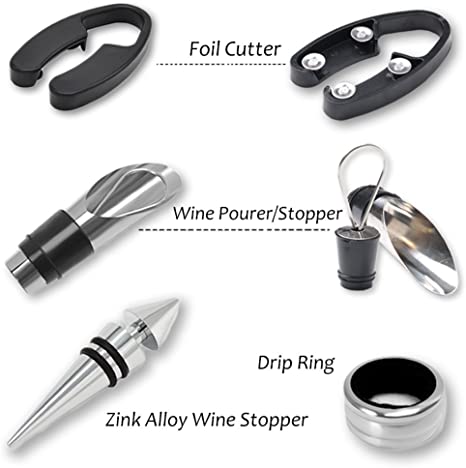 New Wine Bottle Corkscrew Opener Kit | Foil Cutter and Wine Pourer and Stopper