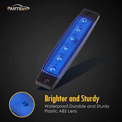 Partsam Thin Line 3.8" 6 LED Blue Side Led Trailer Marker Lights Sealed, Led Marker Lights Indic...