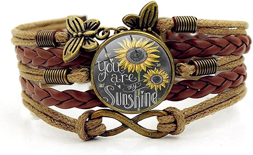 New Sunflower Leather Bracelets | Handmade Braided Rope Charms