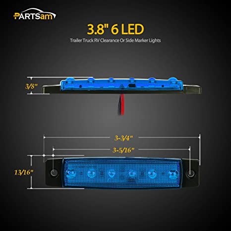 Partsam Thin Line 3.8" 6 LED Blue Side Led Trailer Marker Lights Sealed, Led Marker Lights Indic...