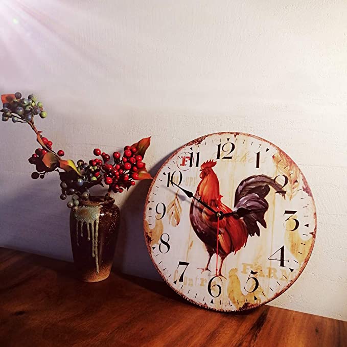 New 12" Vintage Farmhouse Kitchen Wall Clocks | Rooster Analog Clock