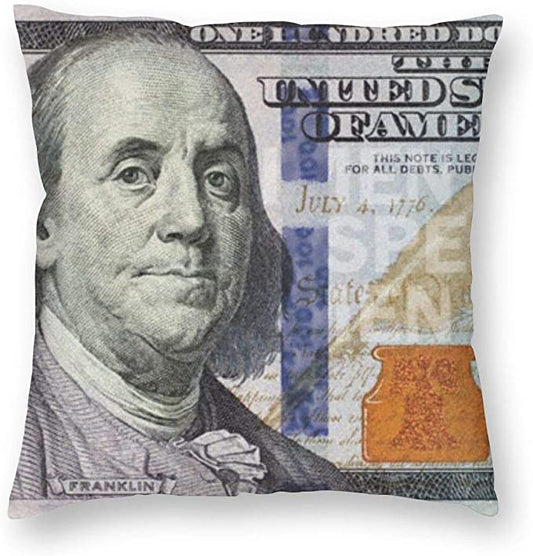 New 18" x 18" Throw Pillow Cushion Cover | 100 Dollar Bill Square Form Decorative Pillow