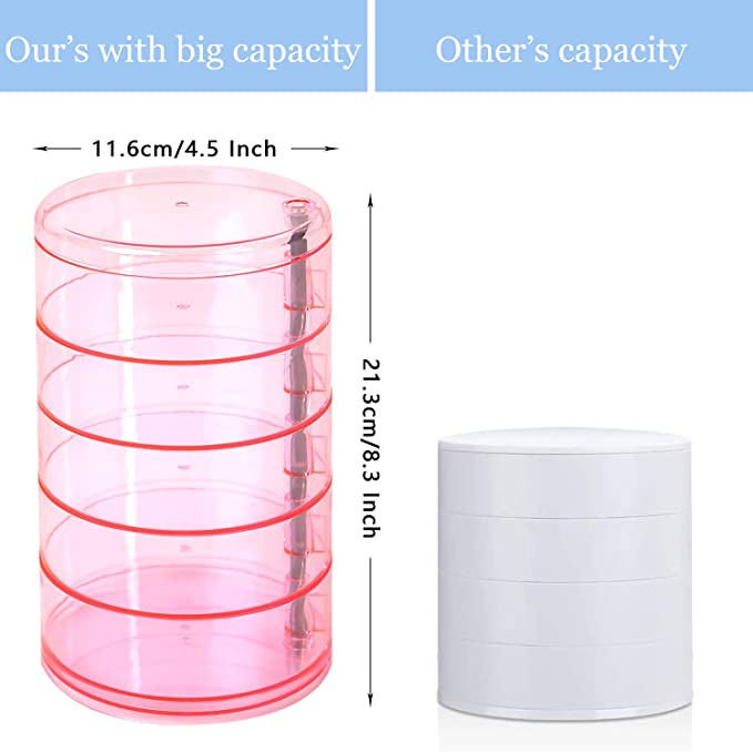 New Jewelry Organizer | Storage Box Jewelry Accessory Storage Tray | Transparent pink | 5 layers