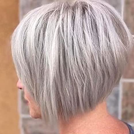 New Layered Bob Short Gray Wigs | Straight Pixie Bob Wig Synthetic Haircuts