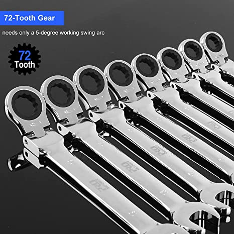 New 14 PCS 6-19mm Flex-Head Ratcheting Wrench Set | Combination Ended Spanner Kit w/ Storage Case