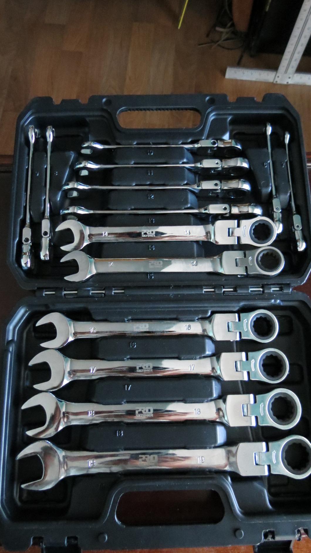 New 14 PCS 6-19mm Flex-Head Ratcheting Wrench Set | Combination Ended Spanner Kit w/ Storage Case