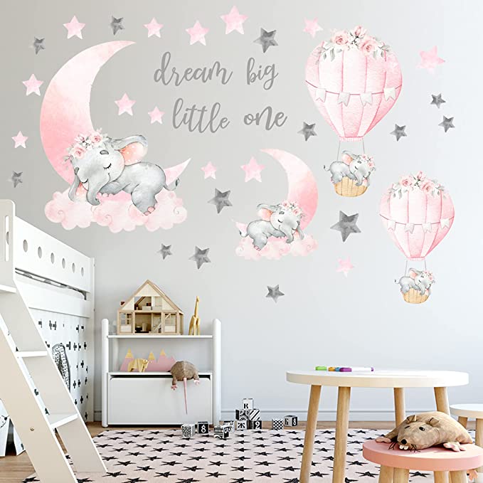 New Dream Big Little One Elephant Wall Stickers | Nursery Kids Home Wall Decor