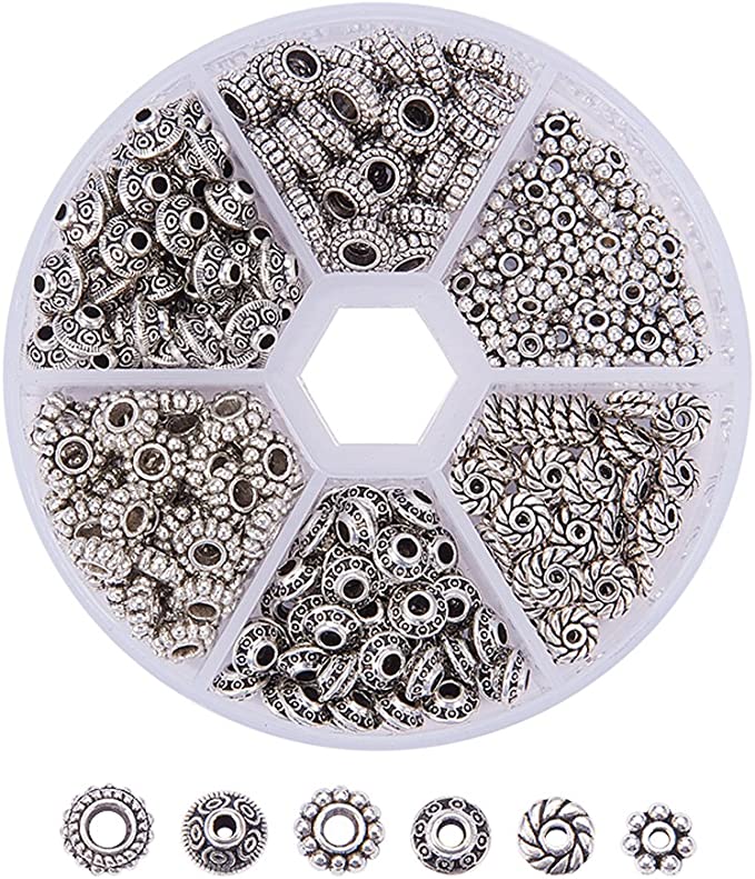 New 300PCS 6 Style Antique Silver Spacer Beads | Jewelry Making Supplies