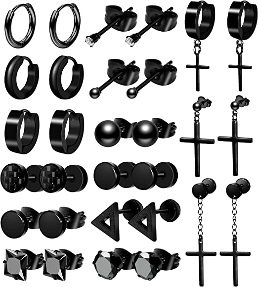 New 15 Pairs Earrings | Stainless Steel Black Earrings | Jewelry Piercing Hoop Earrings