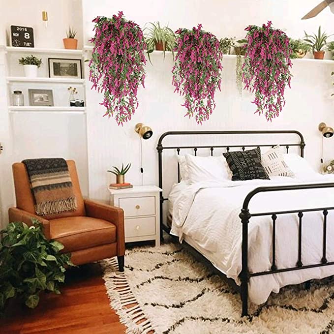 New 3 PCS Artificial Hanging Flowers | Fake Hanging Plants Lavender Vines