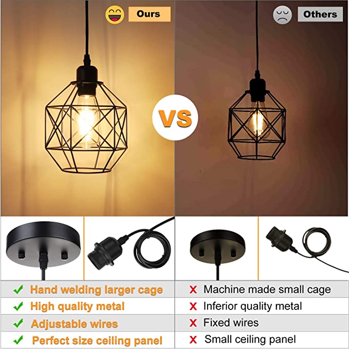 New E26 Base 2-Pack Retro Vintage Farmhouse Pendant Lighting | Industrial Light Fixture