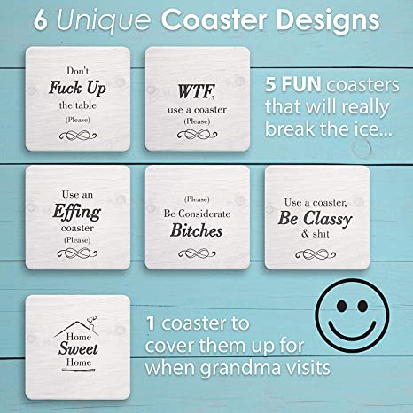 New Funny Coasters for Drinks Absorbent with Holder | 6 Pcs