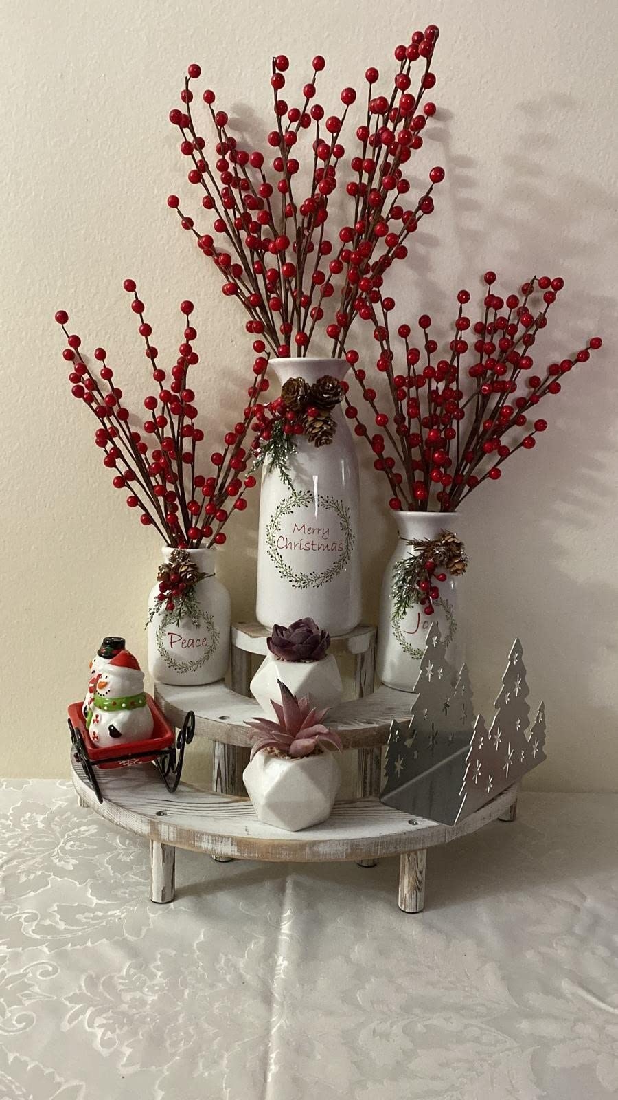 New 3PCS Set Artificial Christmas Flocked with Mixed Decorations Ceramic White Bottles