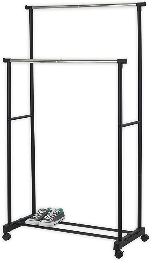 Heavy Duty Double Rod Portable Clothing Hanging Garment Rack