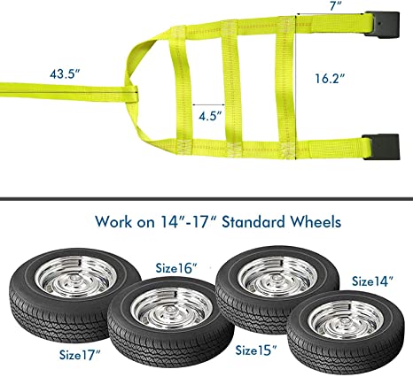 Heavy Duty 2 PCS Tow Dolly Basket Straps w/ Flat Hook - 14"- 17" Tires