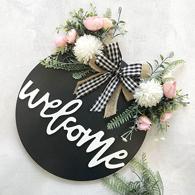 New Welcome Sign for Front Door | Farmhouse Decor Wooden Hanging Round Sign | 12"