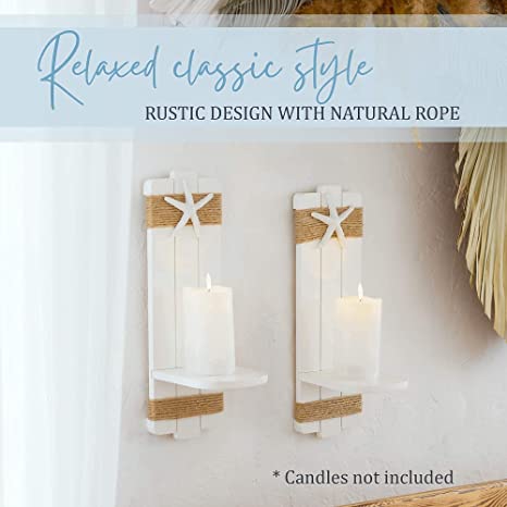 New Starfish Wall Candle Sconces | Farmhouse Seashell Candle Holders | Set of 2