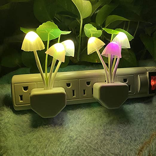 New 2PCS Plug in LED Mushroom Night Light Lamp w/ Dusk to Dawn Sensor