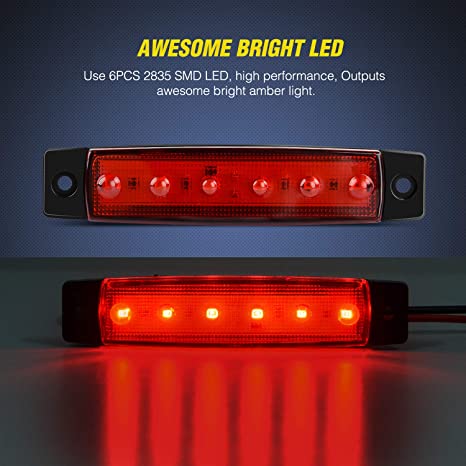 New 10 PCS 3.8" 6 LED Red Side Marker Light | LED Marker Light Clearance Light