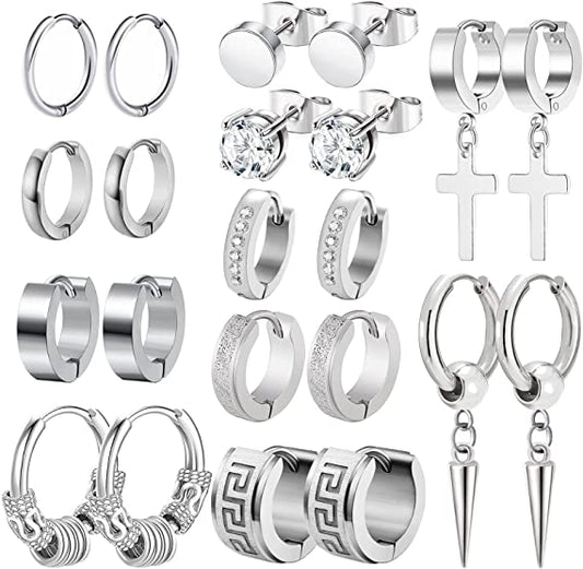 New 11 Pairs Stainless Steel Small Hoop Earrings Cross Dangle Earrings