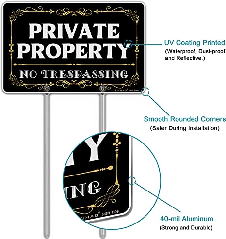 TOHAO No Trespassing Sign Private Property, Aluminum, All Metal Construction, 13" x 9", UV Prote...