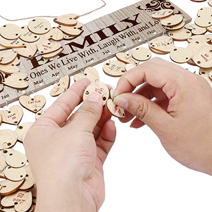 New Family Birthday Calendar | Wall Hanging Calendar Plaque | 100 Pcs Wooden Discs