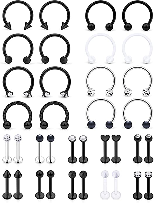 New 36 PCS 16g Lip Rings Stainless Steel | Helix Earrings Studs