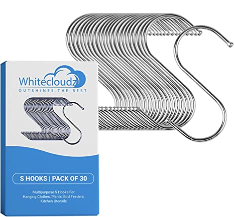 S Hooks for Hanging Clothes, (30 Pack) Stainless Steel S Hooks Heavy Duty, Durable S Shaped Hang...