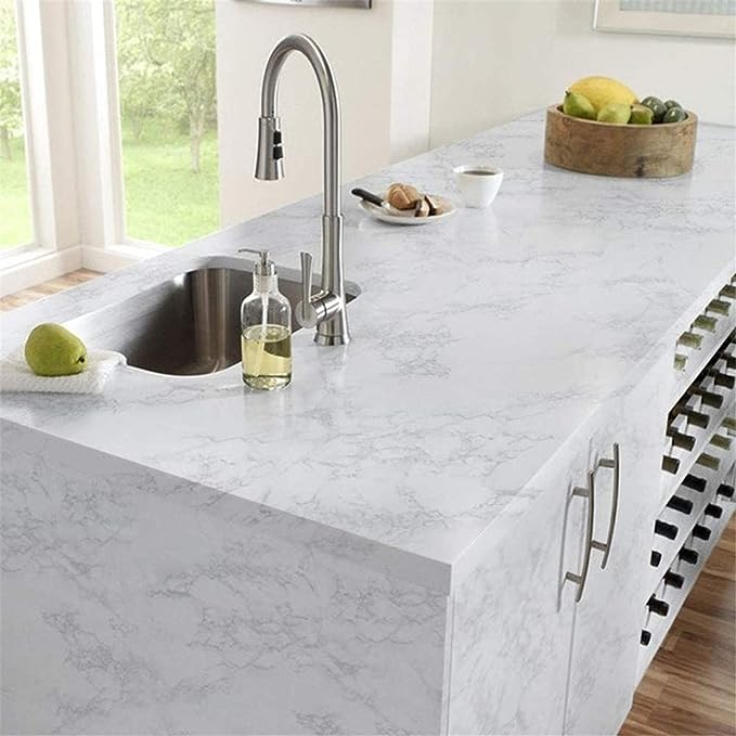 New White Gray Marble Countertop Wallpaper | Removable & Self-Adhesive 16" x 120"