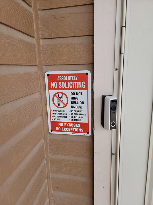 New 10" x 7" Metal Sign | "Absolutely No Soliciting - Do Not Ring Bell, No Excuses, No Exceptions”