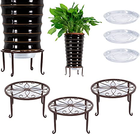 Heavy Duty 3 PCS Metal Plant Stand | Outdoor & Indoor | Planters Holder 4.7" x 9" | Bronze