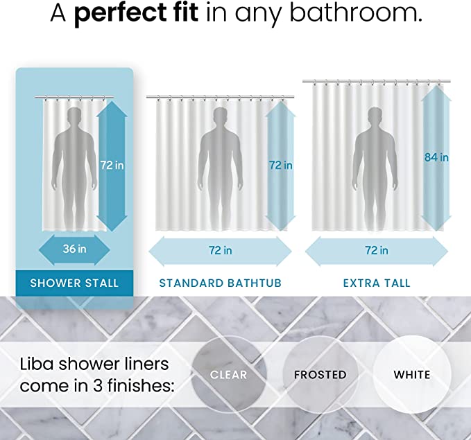 New 36"W x 72"H Small Shower Stall Curtain Liner | Waterproof Shower Stall Curtain Liner