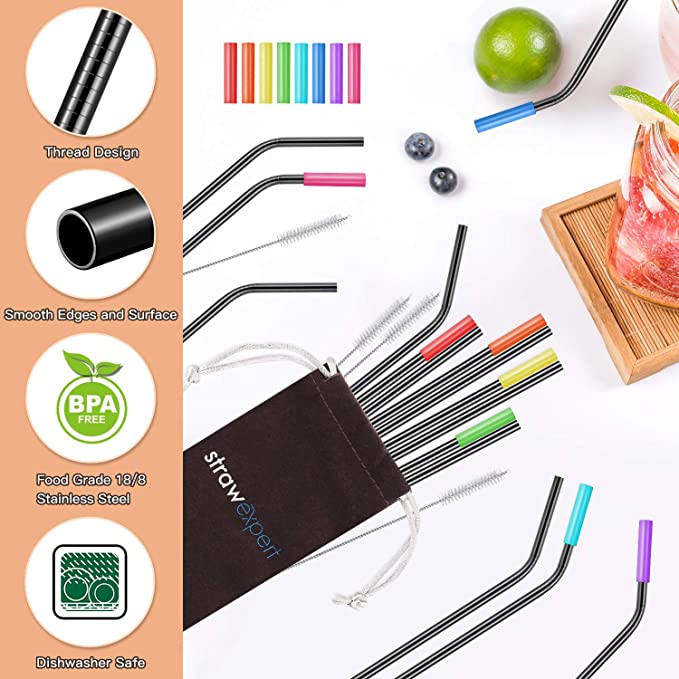 New Reusable Metal Straws | Long Stainless Steel Straws Drinking Straw | Cleaning Brush