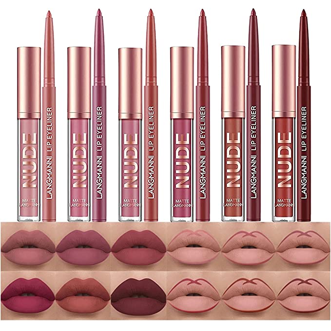 New 12 PCS Matte Liquid Lipstick | Lip Liner Pens Set | Waterproof Long Wear Lip Gloss