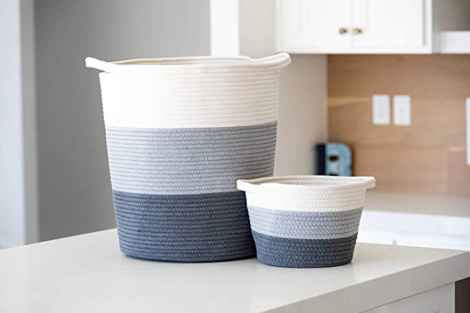 New 2PC 18" x 16" Large Cotton Rope Basket | Woven Storage Basket