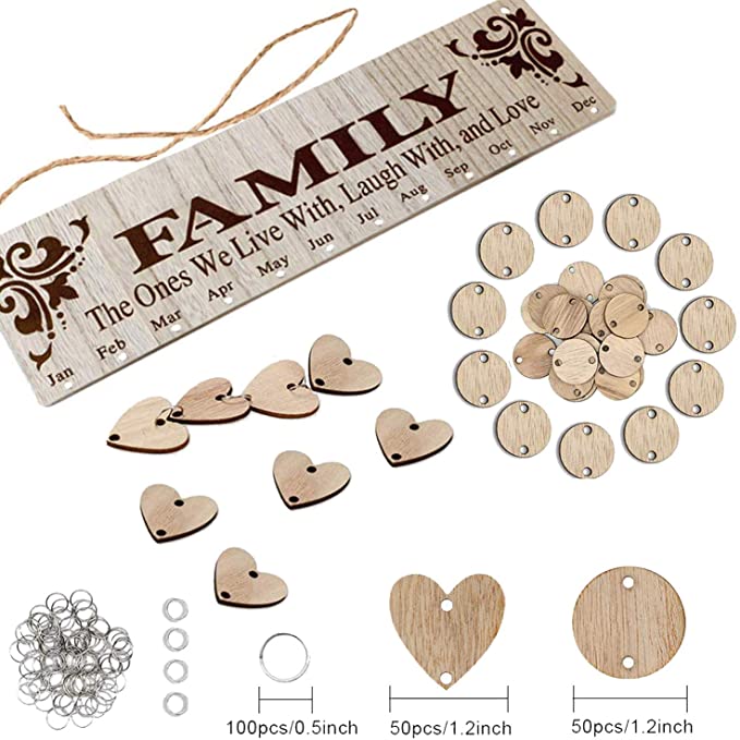 New Family Birthday Calendar | Wall Hanging Calendar Plaque | 100 Pcs Wooden Discs