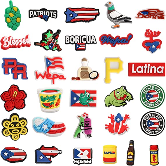 New 32 PCS Puerto Rico Shoe Decoration Charms | Shoe Charms Pack Fit