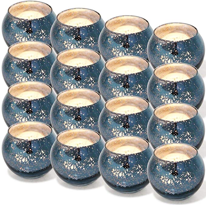 New 16PCS Round Mercury Glass Votive Candle Holders