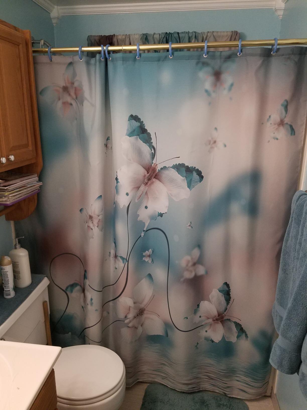 New Teal Butterfly Shower Curtain | Waterproof Bathroom Curtains | 69" x 70"