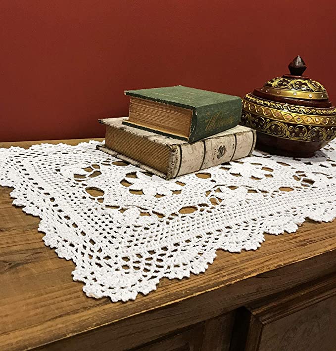 New 16" x 28" Table Runner Lace - White Handmade Crochet Cotton