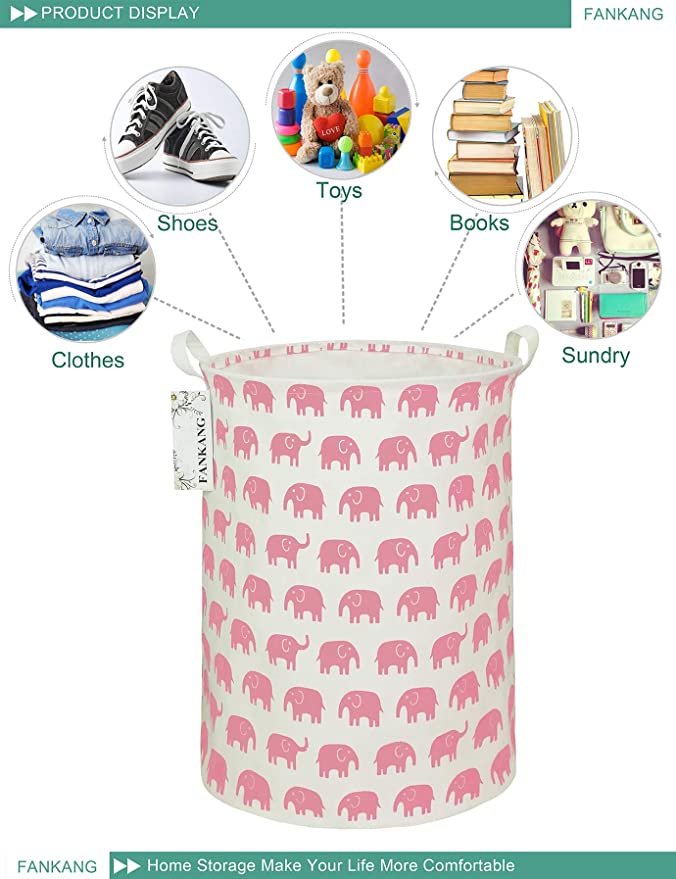 New Nursery Hamper Canvas Laundry Basket Foldable w/ Waterproof PE Coating Large Storage Baskets