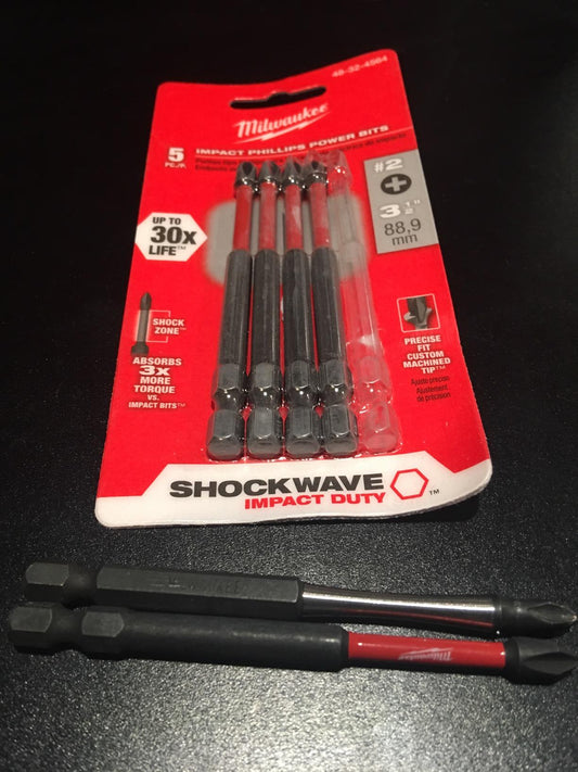 Heavy Duty 5 PCS Shockwave 3-1/2" Power Bit Phillips #2